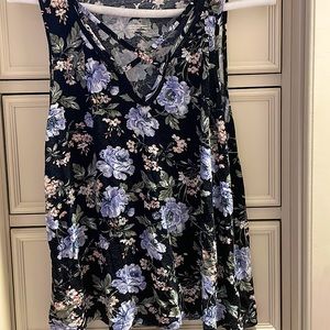 American Eagle Black Tank Top Pink And Blue Flowers